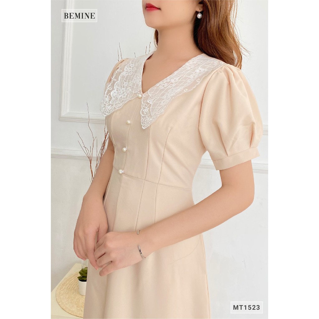 Đầm xòe nữ trơn cổ ren đính hạt kiểu dáng dễ thương BEMINE MT1523DA | BigBuy360 - bigbuy360.vn