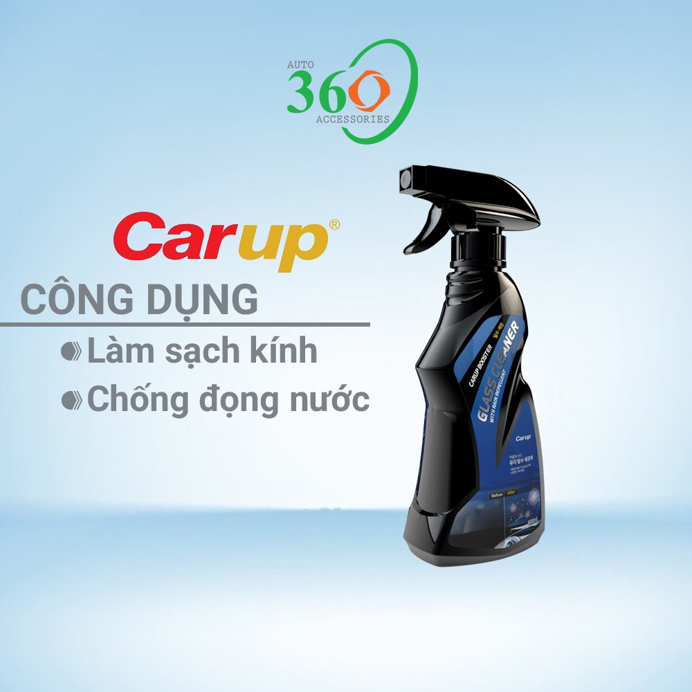 Dung dịch vệ sinh kính ô tô Carup 400 ml chống đọng nước, an toàn cho kính đã dán phim cách nhiệt