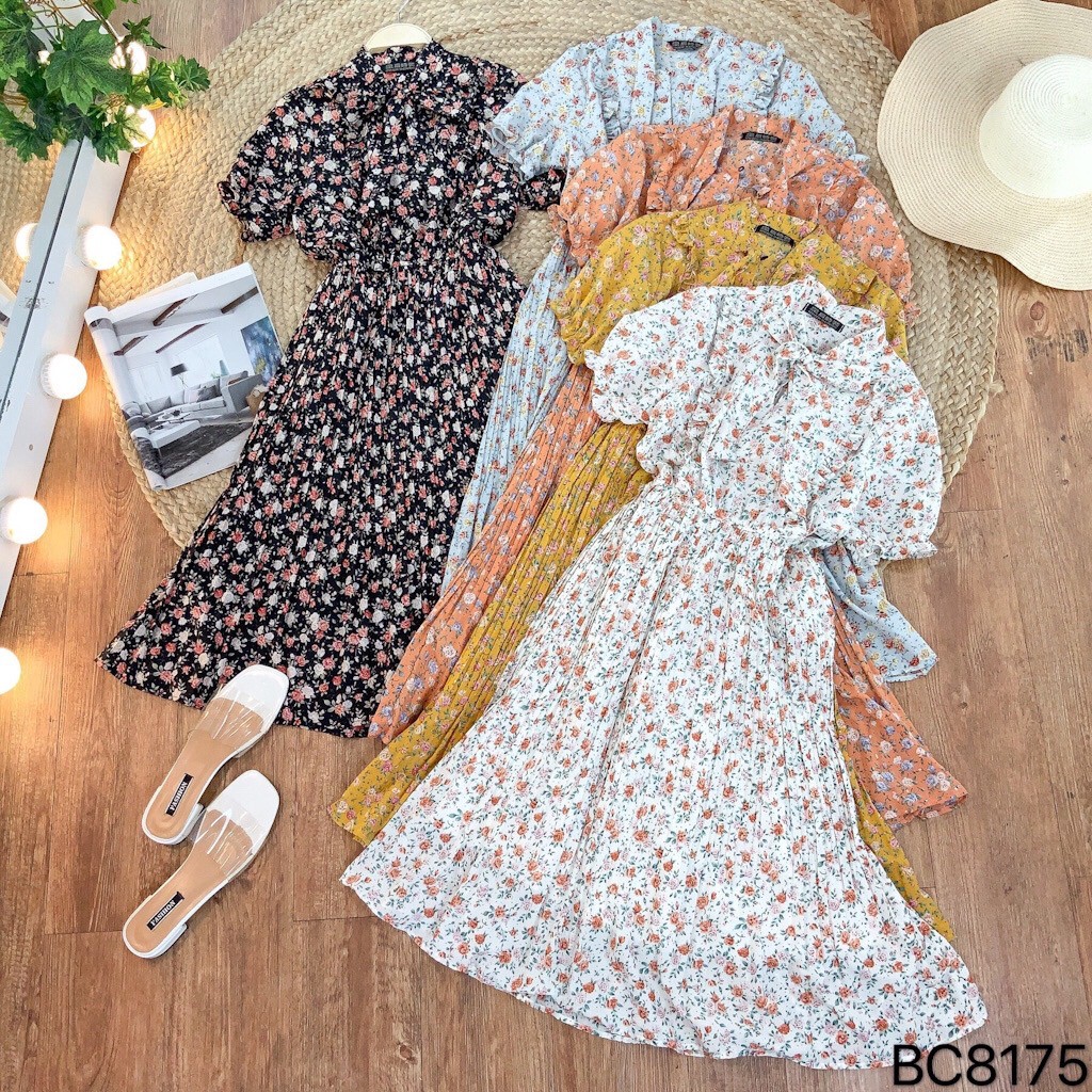 Đầm Maxi hoa, xếp li cách điệu, phối cổ nơ xinh xắn, vô cùng nữ tính VINTAGE STORE