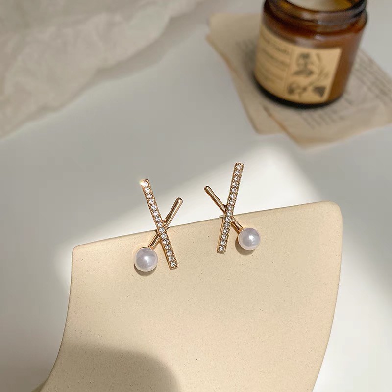 [ Bao Đẹp ] Bông Tai Hàn Quốc Chữ X Đính Đá Thanh Lịch Sang Trọng Mainia Shop