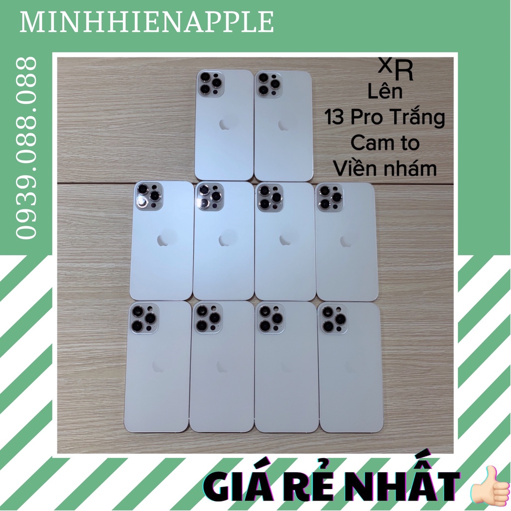 Vỏ Độ IP XR lên 13 Pro TRẮNG mắt camera to - viền nhám | TẶNG bộ phím khay sim & led độ