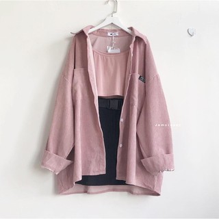 ] áo sơ mi dài tay sọc hồng ulzzang