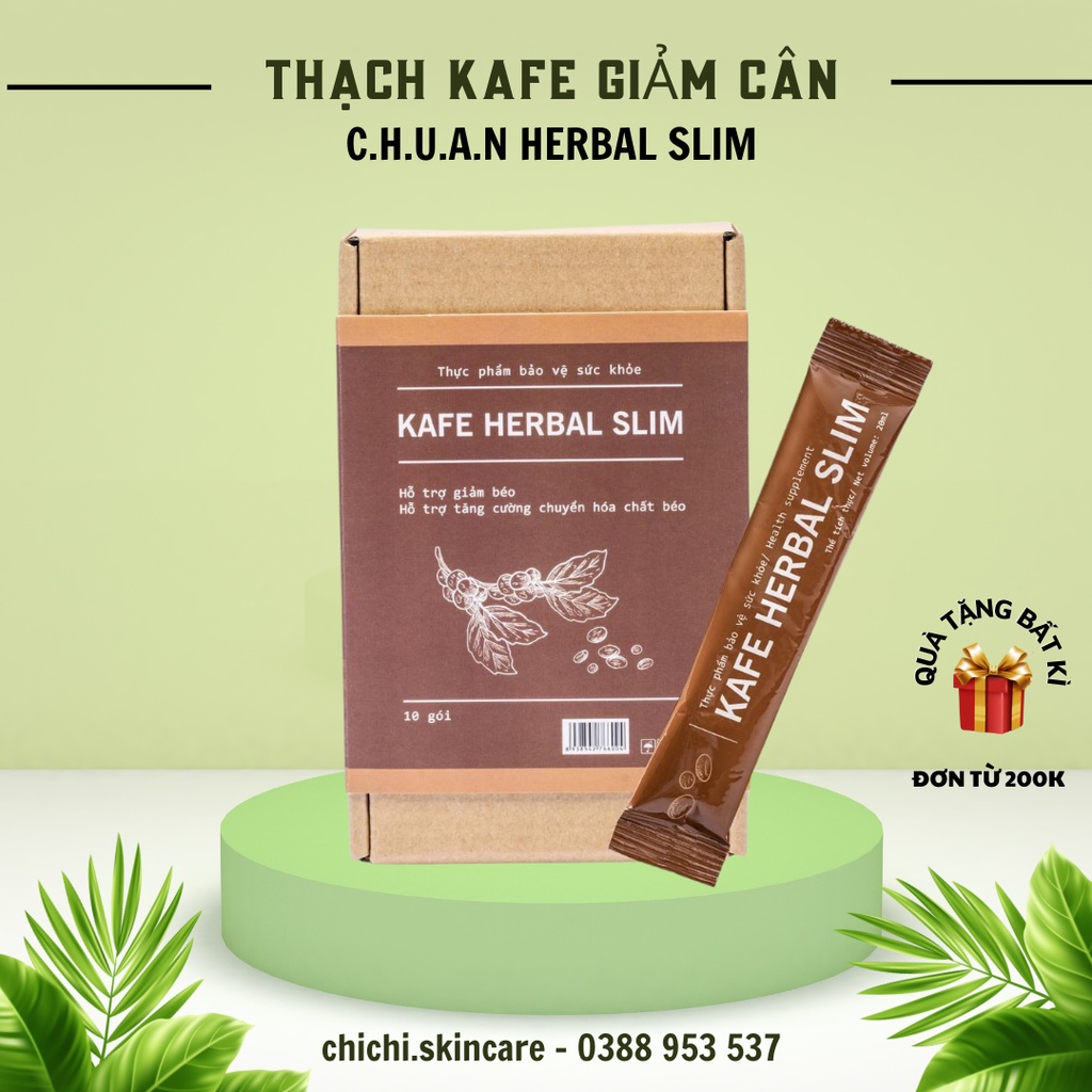 Thạch Kafe Herbal Slim CHUAN hộp 10 gói + Tặng Viên Uống Rau Củ