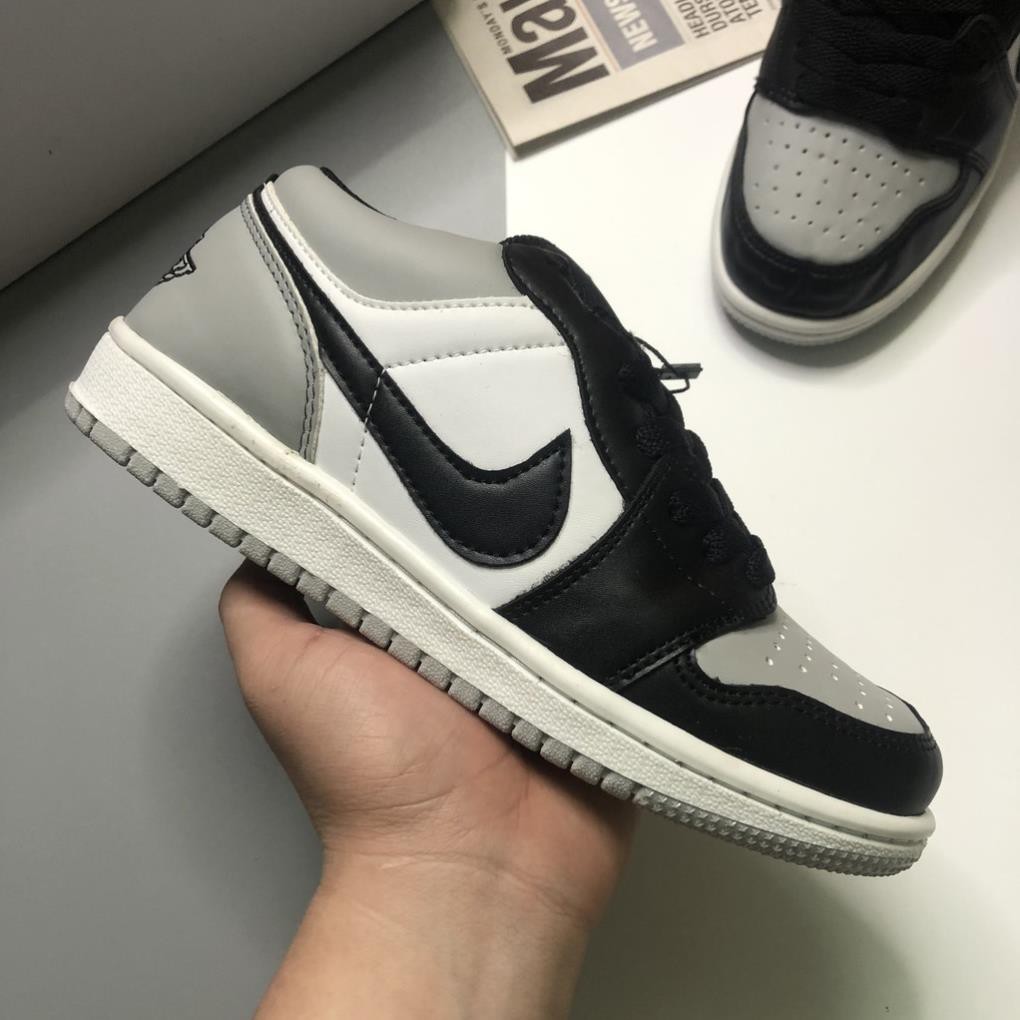 Giày Jordan 1 Cổ Thấp, Giày Sneaker JD1 Xám Đen Cổ Thấp Da Cao Cấp Đế Khâu Chắc Chắn Full Size Nam Nữ 36-43