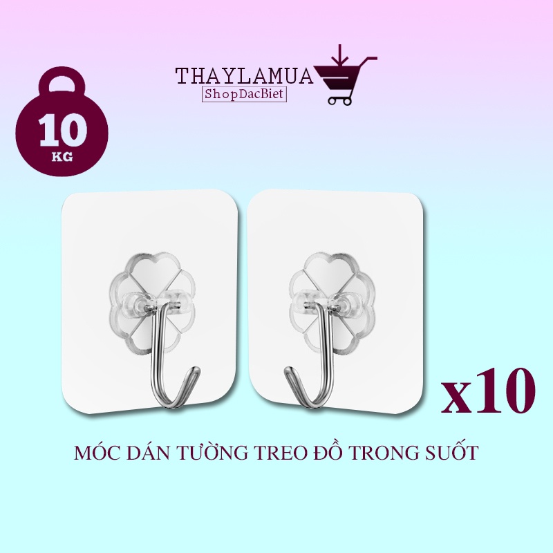 COMBO 10 móc treo đồ dán tường chịu lực 10kg