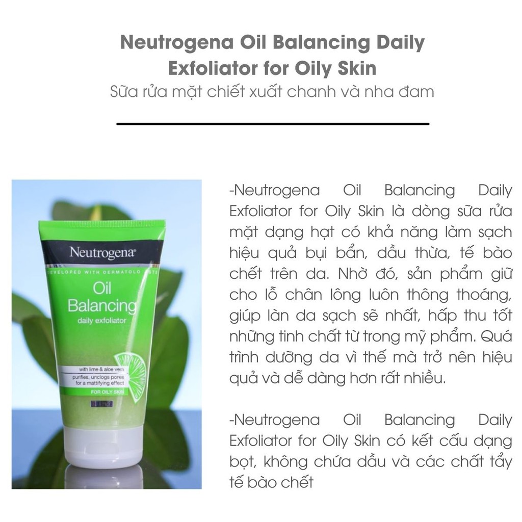sữa rửa mặt ngăn ngừa mụn cho da dầu NEUTROGENA OIL BALANCING DAILY EXFOLIATOR,150ml | BigBuy360 - bigbuy360.vn