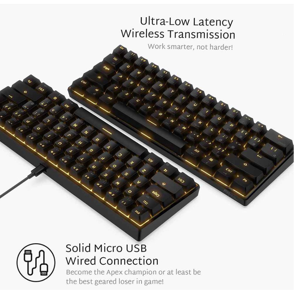 Giá cả thấp nhất!Bàn Phím Cơ Chơi Game Không Dây bluetooth 60% kludge rk61 rk71