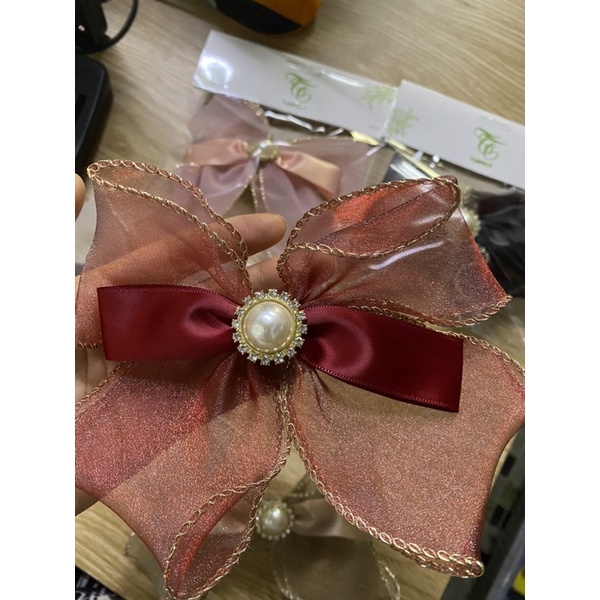 Kẹp tóc voan nơ lụa tiểu thư sang chảnh