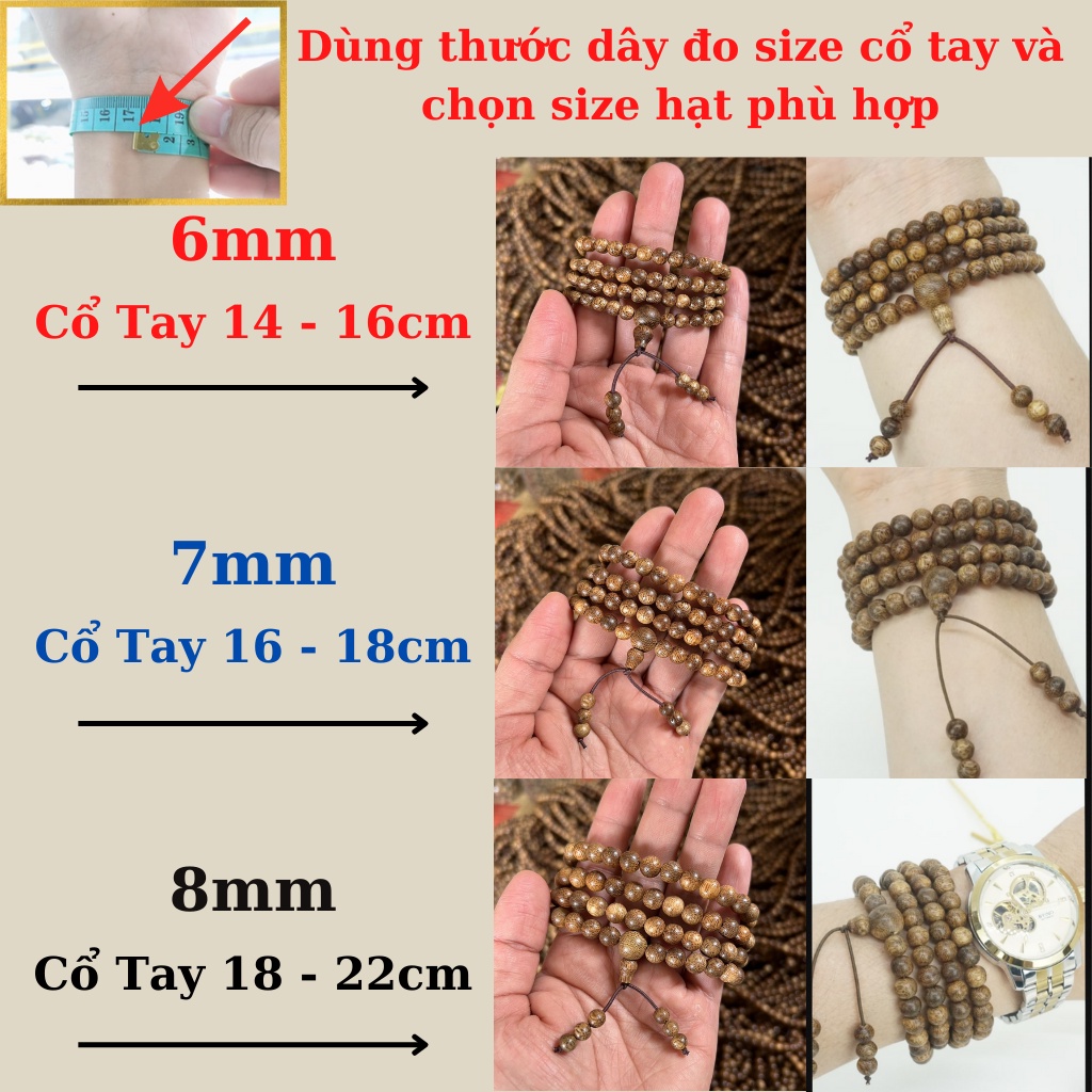 Vòng Tay Trầm Hương Xưởng Mộc Việt Chuỗi Tràng Hạt 108 Trầm Tốc Size 6mm Mix Đá Hợp Mệnh