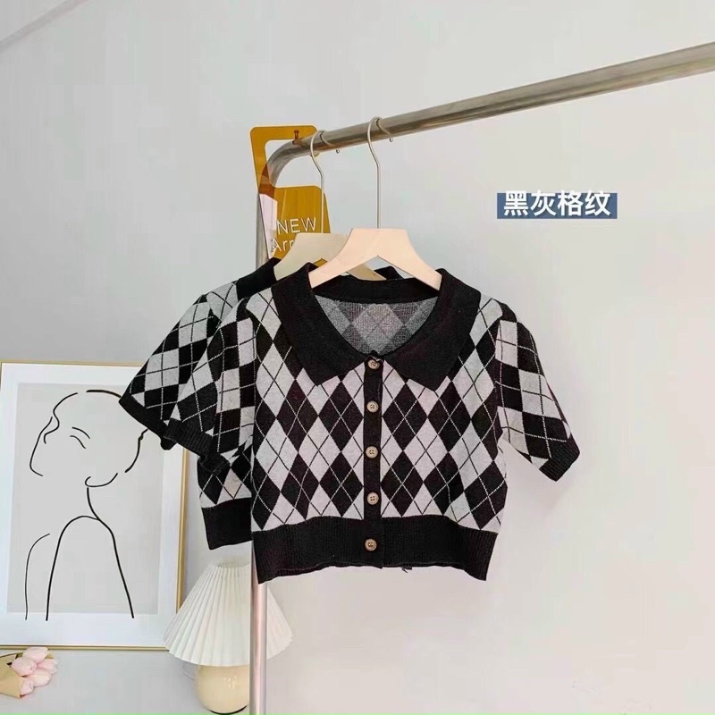 Áo len trám kẻ ô cổ bẻ | BigBuy360 - bigbuy360.vn