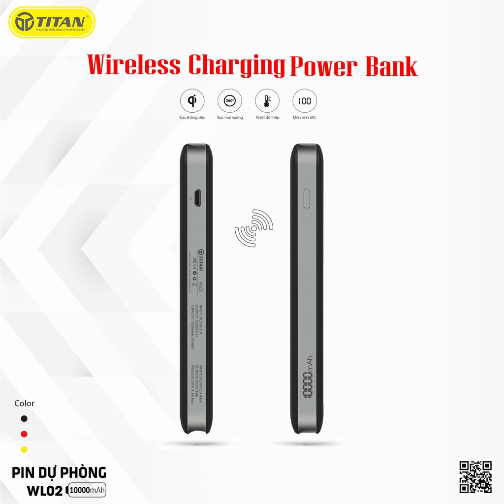 [Mã ELFLASH5 giảm 20K đơn 50K] Pin dự phòng không dây 10000 mAh TITAN - WL02 [BH 12 tháng]