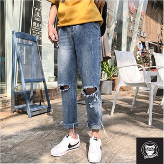 Quần baggy jean nam nữ ống rộng rách gối rách gấu 2020