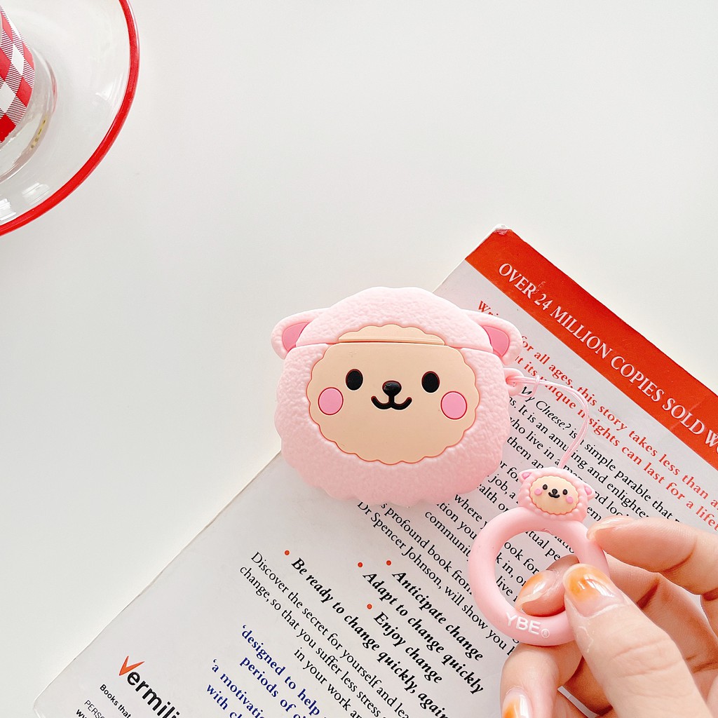 Vỏ đựng bảo vệ hộp sạc tai nghe thích hợp cho Airpods 1/ 2 hình chú cừu bằng silicon