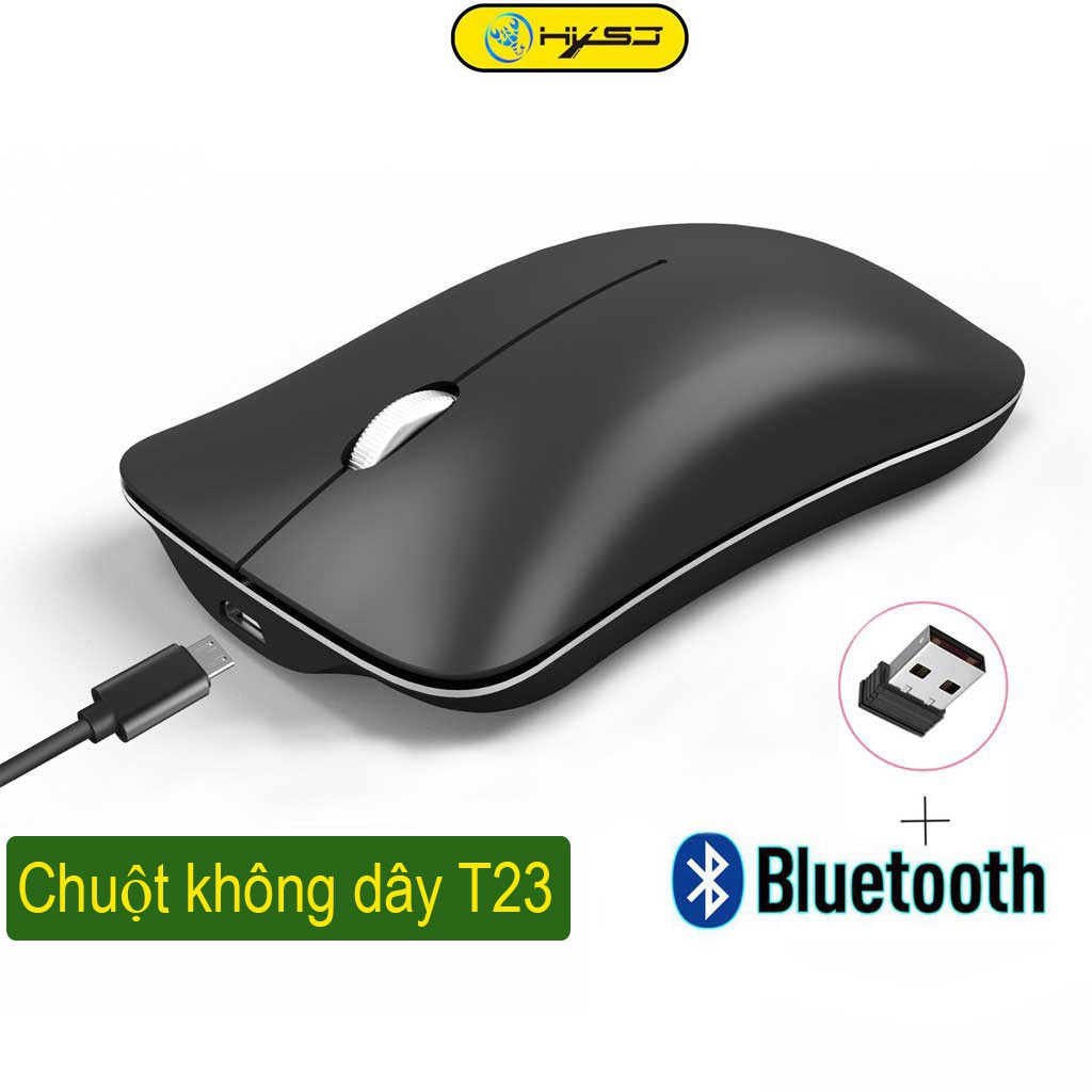 Chuột không dây HXSJ T27 wireless USB 2.4GHz siêu mỏng tự sạc không tiếng ồn chuyên dùng cho pc laptop macbook ipad tivi