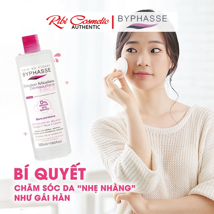 Nước tẩy trang Byphasse 500ml không cồn dùng cho da mụn,da dầu,da khô,hiệu quả , Chính hãng 100% . Ribi cosmetics .