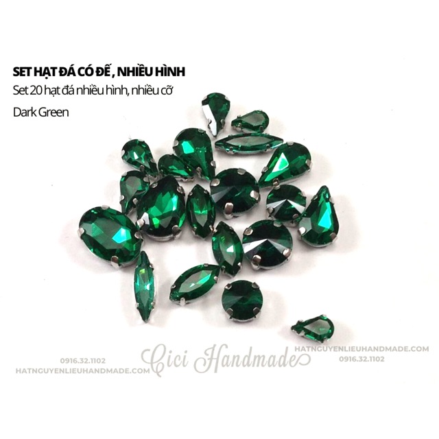 Set 20 hạt đá đế có lỗ khâu, nhiều hình, nhiều cỡ Cici Handmade chuyên hạt đá hạt cườm hạt trang sức