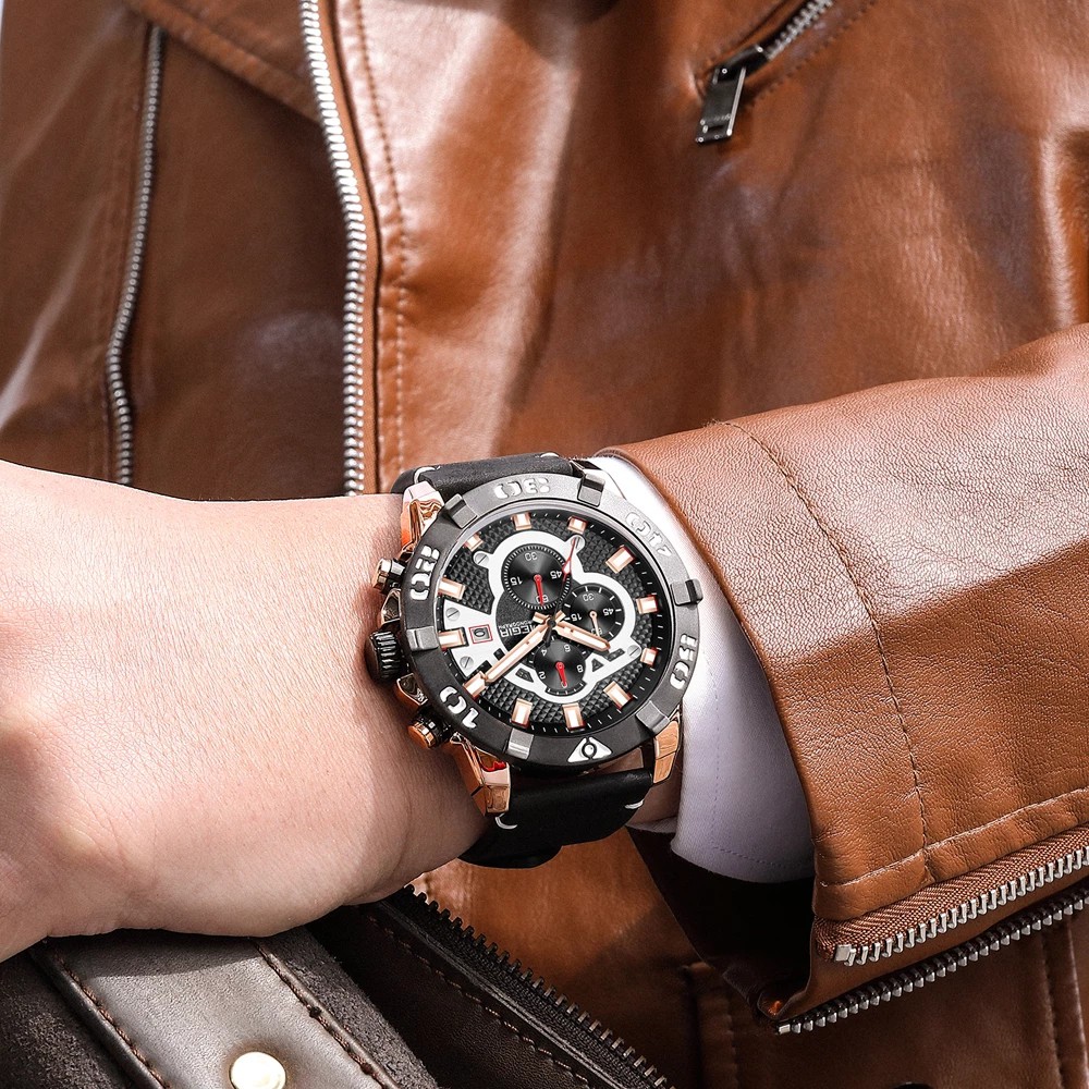 Đồng Hồ Đeo Tay Mặt Tròn Dây Da Chống Nước Dành Cho Nam MEGIR 2136