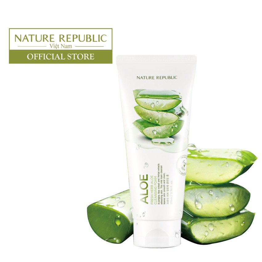 [Mã FMCGMALL -8% đơn 250K] Sữa rửa mặt Lô Hội NATURE REPUBLIC Fresh Herb Aloe Cleansing Foam 170ml