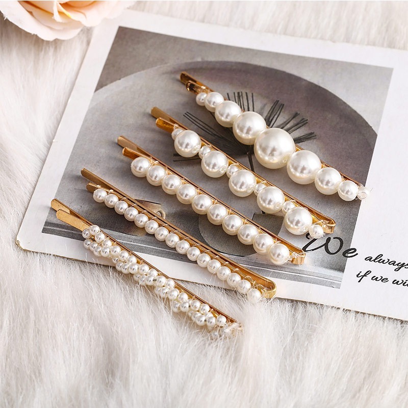 Kẹp Tóc Kim Loại Trang Trí Ngọc Trai Thời Trang Phong Cách Hàn Quốc