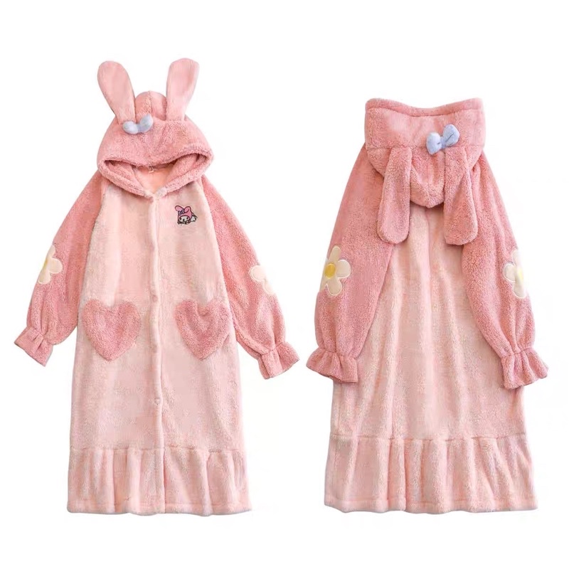 Váy ngủ bông thỏ hồng túi tim baby mũ nơ xinh xắn phù hợp cho các bạn thích phong cách hàn quốc