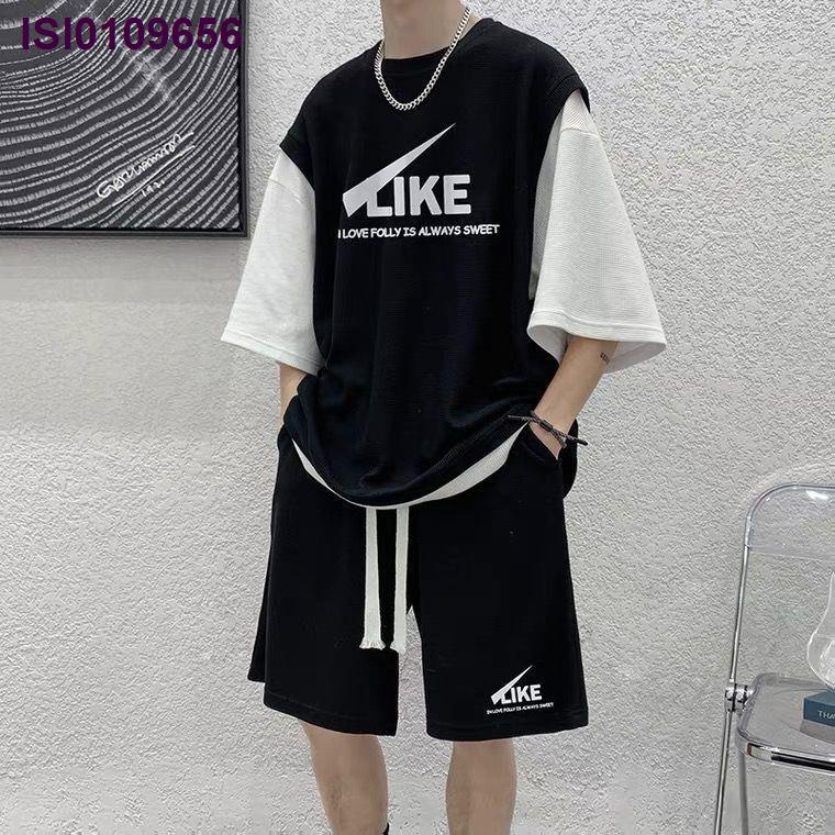 Hàng Có Sẵn Set Đồ Thể Thao Áo Thun Tay Ngắn Giả Hai Lớp + Quần Short Chơi Bóng Rổ Màu Xanh Dương Cho Nam Và Nữ