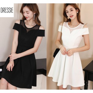 Đầm xòe trễ vai thời trang - mẫu công sở dạo phố dự tiệc DRESSIE - DX204 (Đen - Trắng)