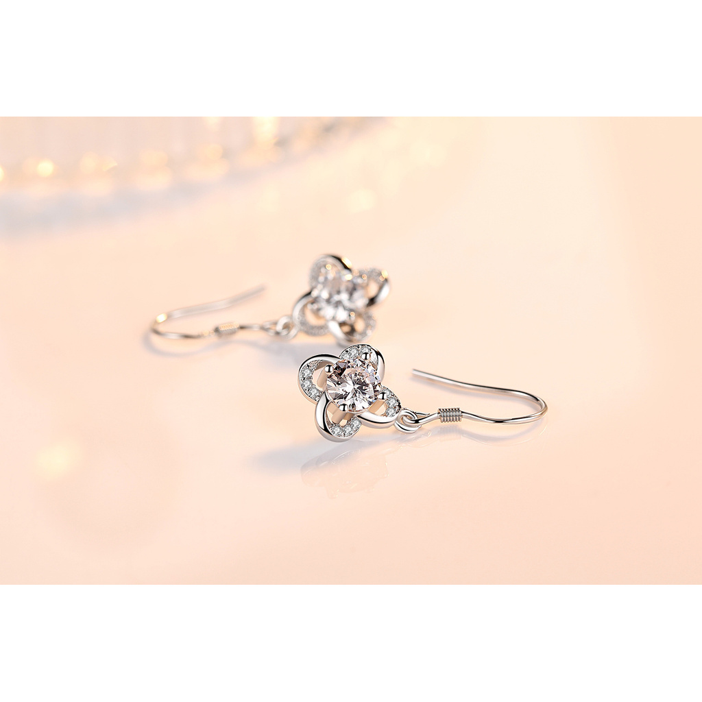 Khuyên Tai Bạc 925 Hình Hoa Lá May Mắn Đơn Giản Cho Nữ-S1