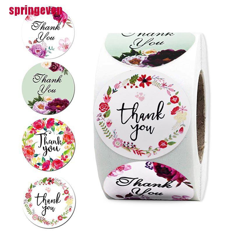 Cuộn 500 Miếng Dán Niêm Phong Bao Bì Chữ Thank You Kèm Hoa Dùng Trang Trí Tiệc Cưới