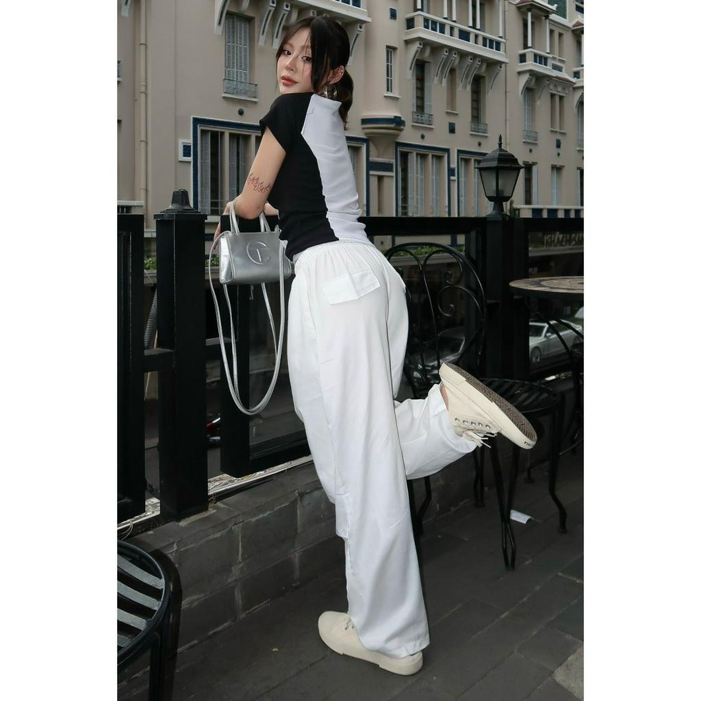 Quần kaki túi hộp Hiphop ống rộng xuông dài cargo pants trơn  mùa trắng thời trang cho nữ/nam -hình thật