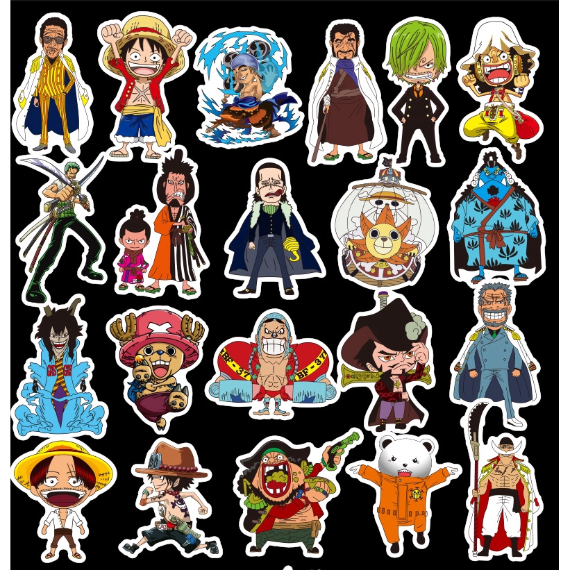 Bộ 48 Miếng Dán Hình ONE PIECE Trang Trí Xe Hơi / Xe Máy / Laptop / Vali DIY