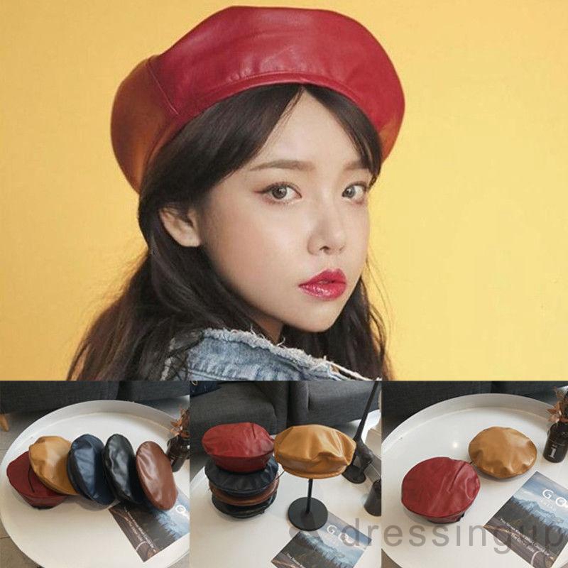 Mũ beret bằng da PU thời trang cho nữ