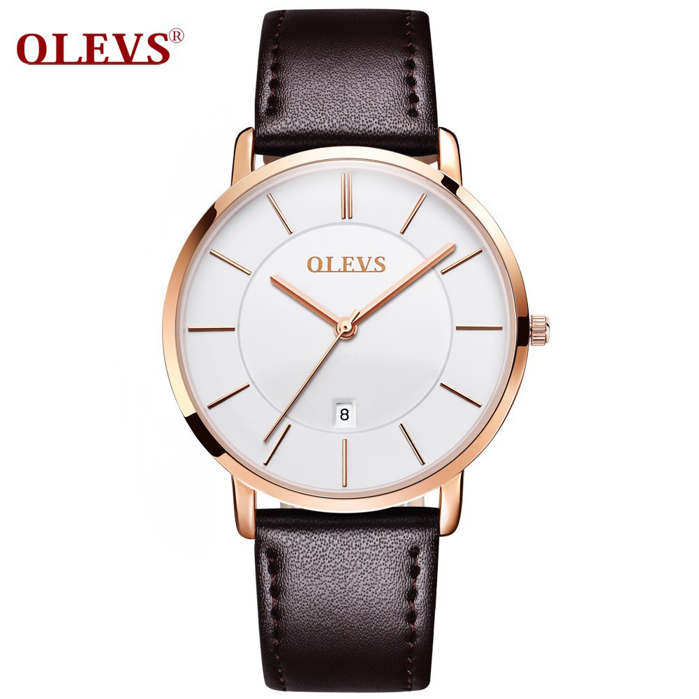 Đồng hồ nam mặt siêu mỏng dây da thời trang OLEVS