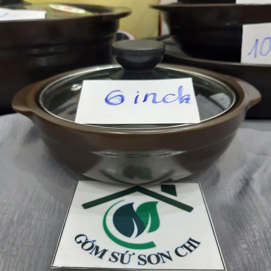 Nồi đất nắp kính dùng kho cá, thịt, nấu mì cay (Có 11 size: 0.5L, 1L, 1.5L, 2L, 2.5L, 3L, 6in, 7in, 8in, 9in,10in