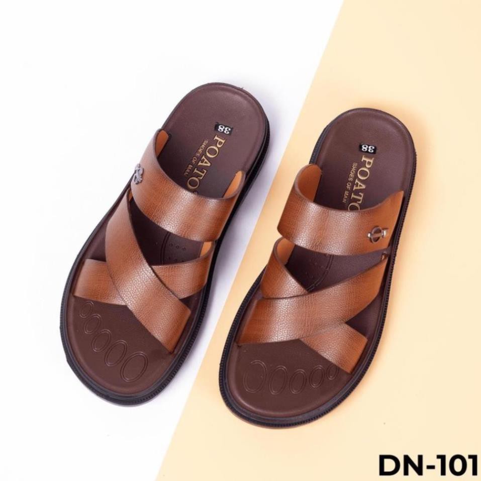 Dép sandal nam da bò cao cấp - Dép xăng đan tăng chiều cao TOPMAN DN 101