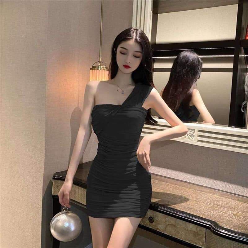 Váy body lưới nhún lệch vai co giãn BCi