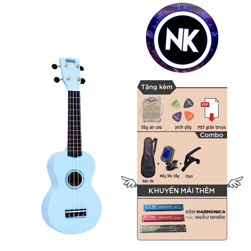 (MUA 1 ĐƯỢC 9) Đàn Ukulele Soprano 21" Full Phụ Kiện + Bao Da + Capo + Tuner + Kèn Harmonica