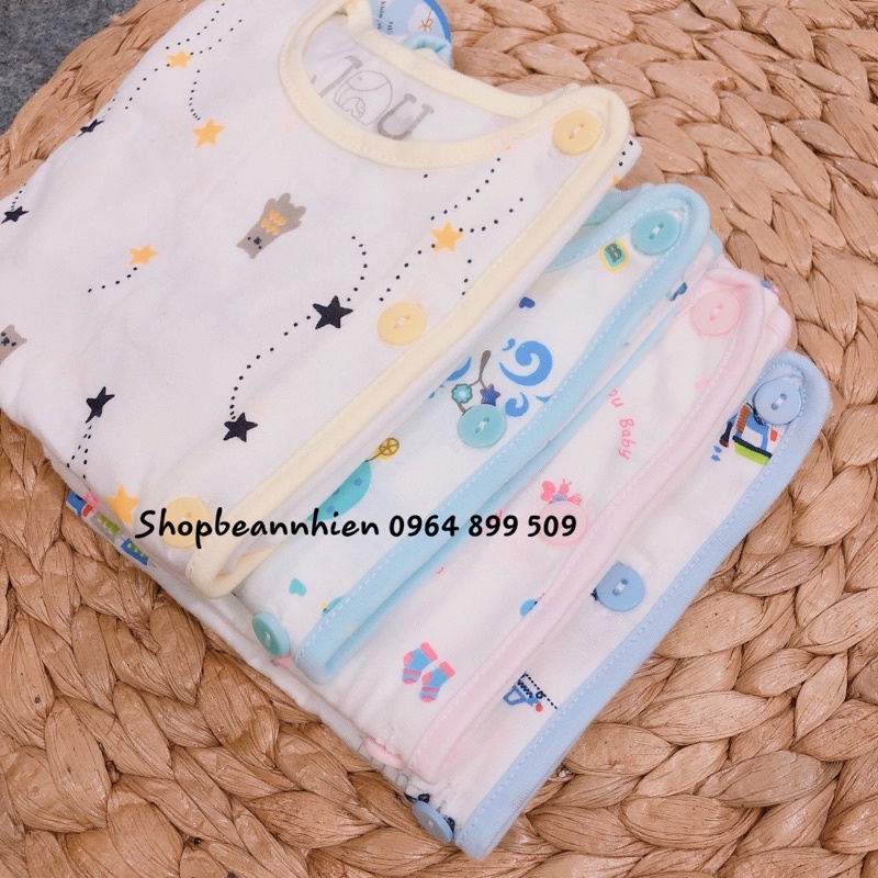 Hàng loại 1) Áo sơ sinh ngắn tay-tay dài Cài Xéo Họa Tiết JOU, chất vải cotton 100% cao cấp mềm, mịn, thoáng mát