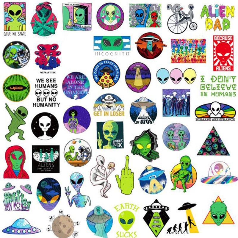 Y&P| Bộ 50 nhãn dán họa tiết hoạt hình 👽 Người ngoài hành tinh UFO