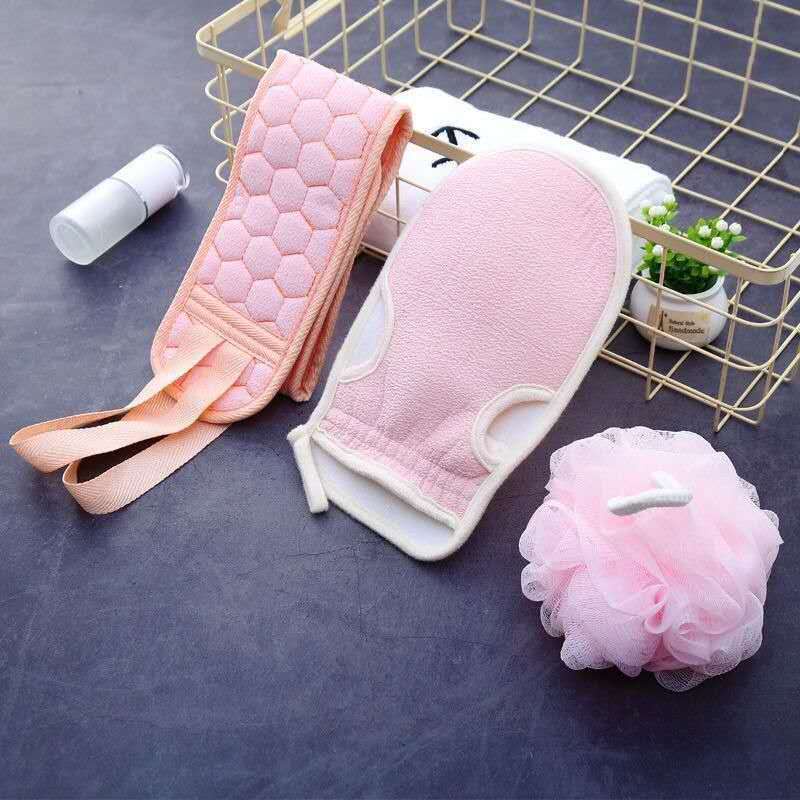 Bộ bông tắm, dây chải chà lưng cùng găng tay tẩy tế bào chết 3 trong 1