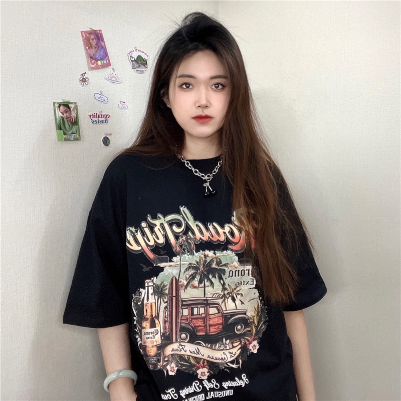 SUXI Áo Thun Ngắn Tay Dáng Rộng In Họa Tiết Thời Trang Mùa Hè Dành Cho Nữ