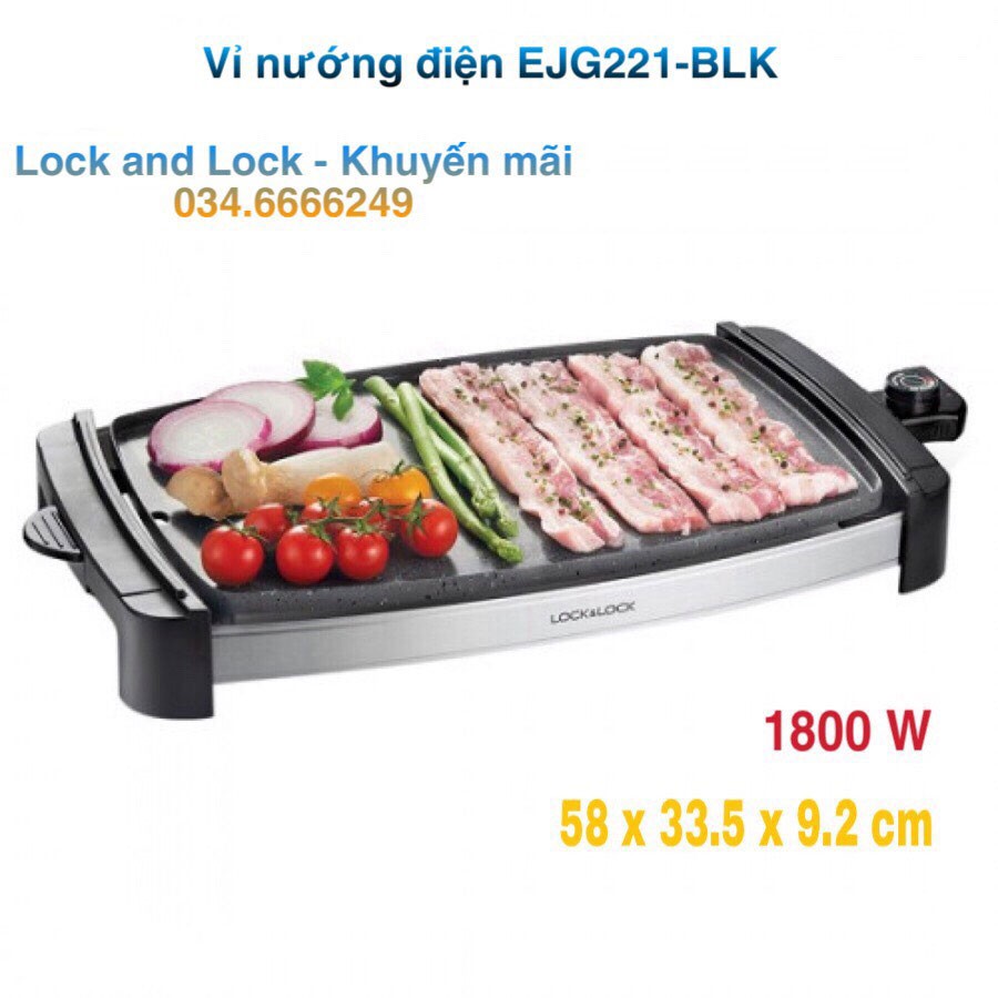 [LOCK&amp;LOCK]VỈ NƯỚNG ĐIỆN PHỦ ĐÁ HOA CƯƠNG-EJG211BLK (1800W)