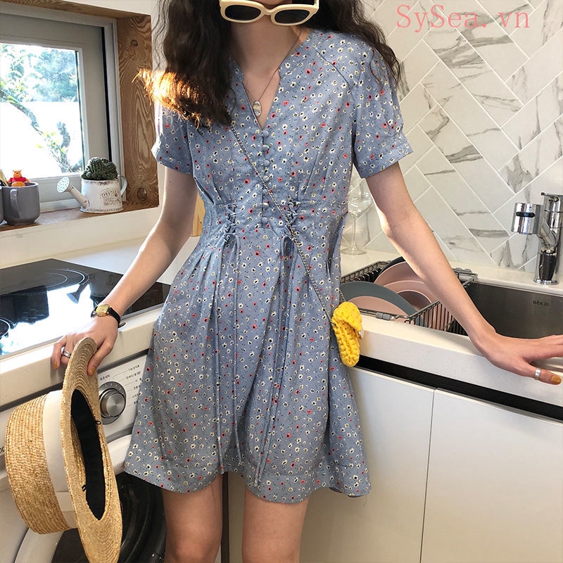 Đầm Chiffon Nữ Cổ Chữ V In Hoa