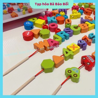 Bộ xâu hạt chữ số hình khối rèn vận động tinh cho bé