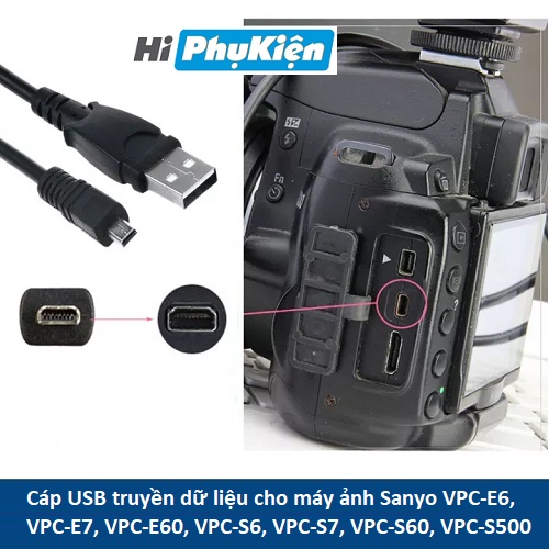 Cáp USB truyền dữ liệu cho máy ảnh Sanyo VPC-E6, VPC-E7, VPC-E60, VPC-S6, VPC-S7, VPC-S60, VPC-S500