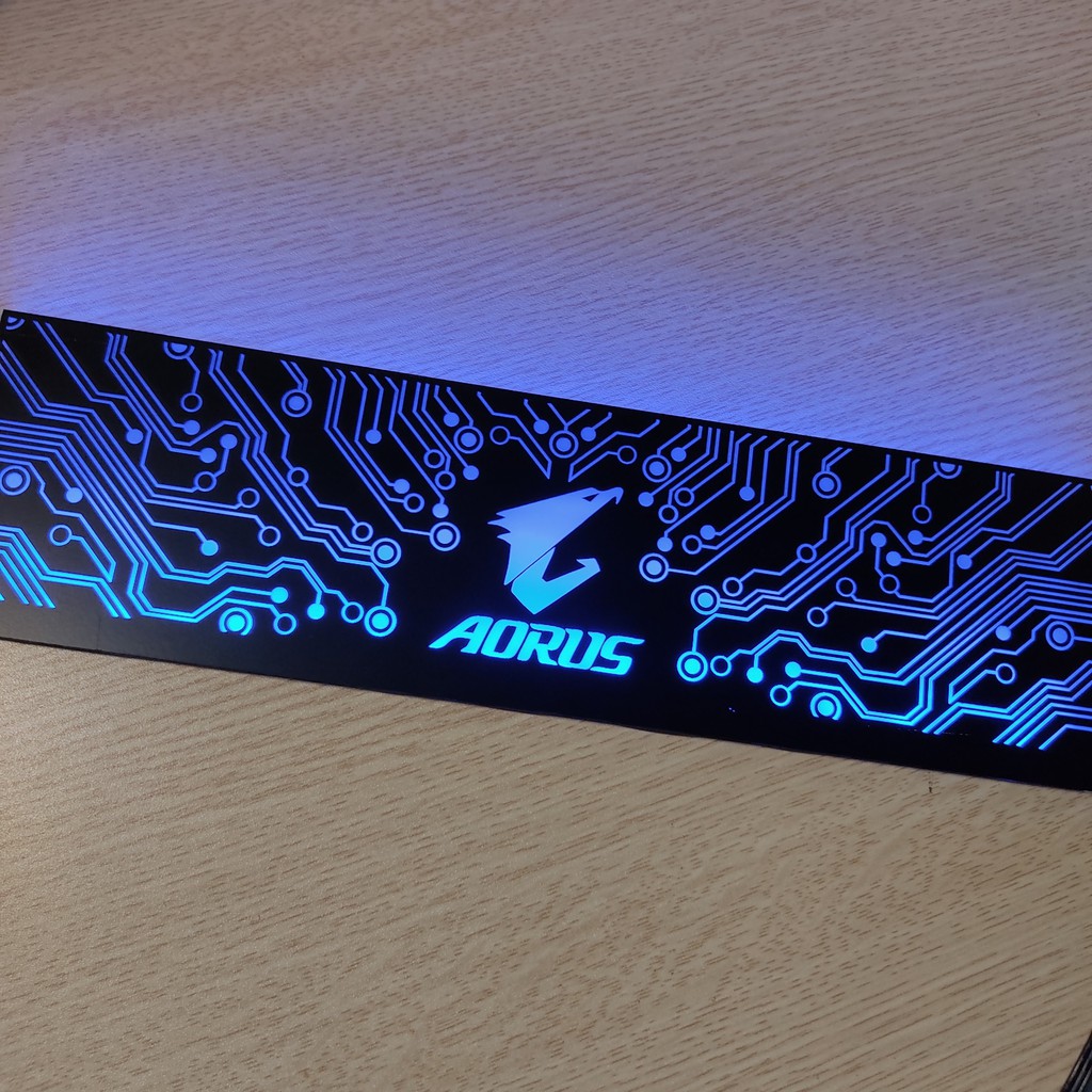 Tấm che nguồn PC Led RGB 5v ARGB logo Aorus, đồng bộ màu Hub Coolmoon, hình mạch điện vô cực