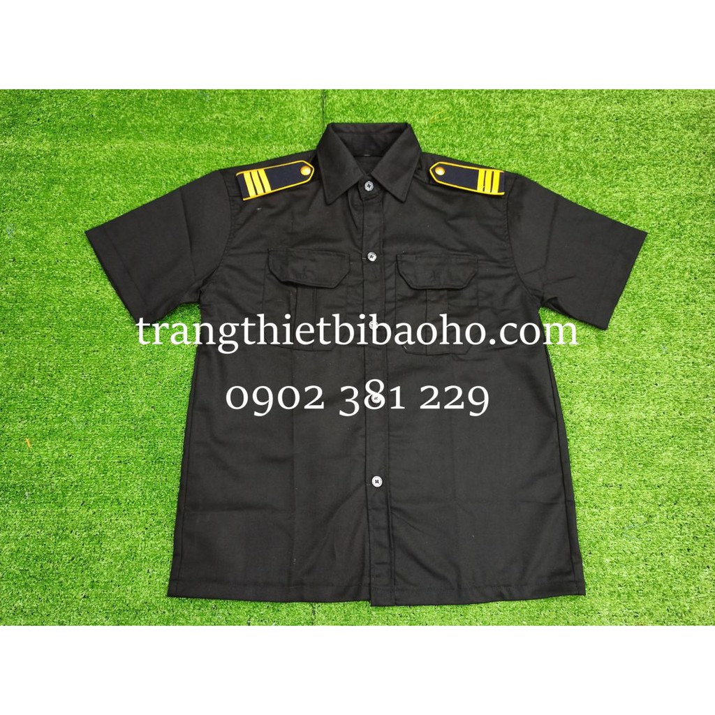 Áo bảo vệ, áo vệ sĩ màu đen kèm cầu vai xanh đen, viền vàng, nút vàng - (có bigsize)