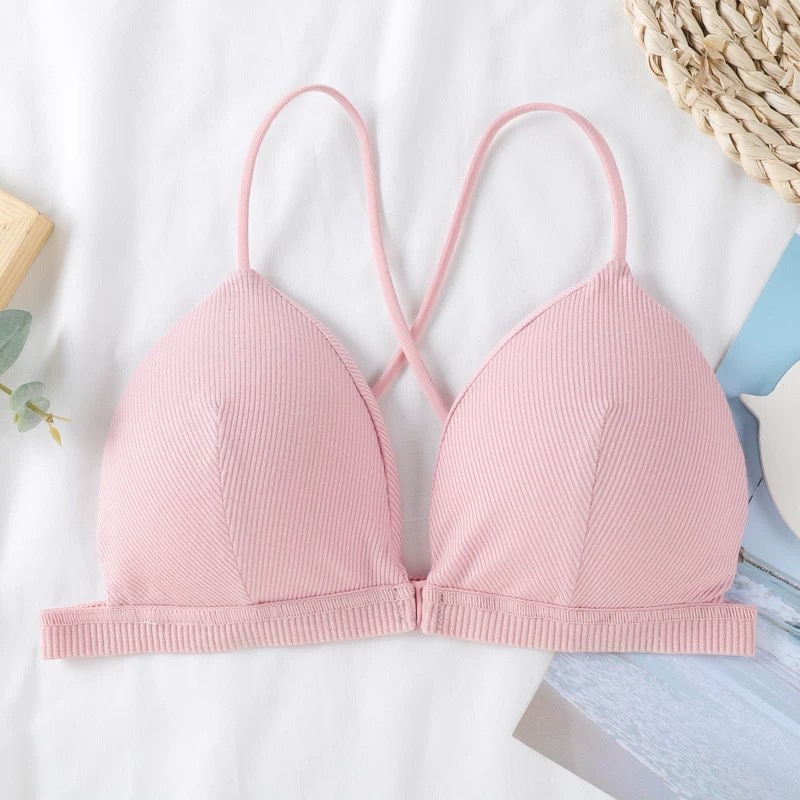 Áo Bra Cotton Cài Trước Gân Tăm Đệm Mỏng Thoải Mái Thoáng Mát 2 Dây DAN L&amp;U 715