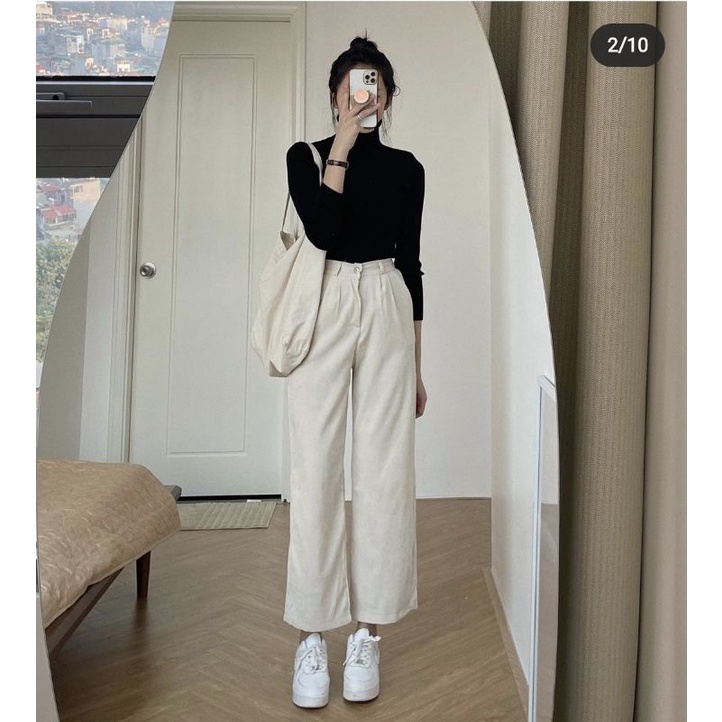 Quần nhung tăm ống suông cạp chun sau