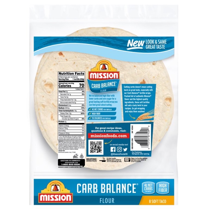 Vỏ bánh Tortilla ăn kiêng Mission Carb Balance ( keto/lowcarb/gymer/…)