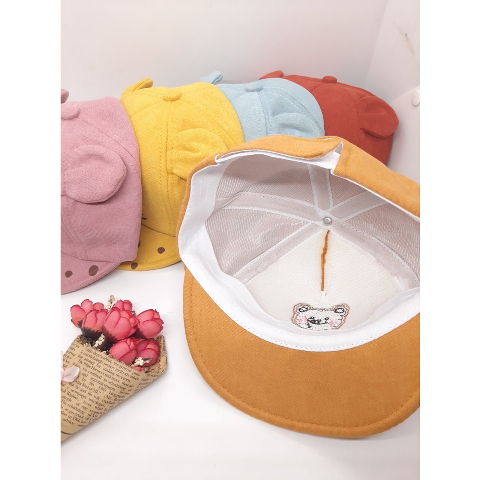 MŨ NÓN KẾT GẤU CHẤM BI CHO BÉ GÁI BÉ TRAI TỪ 10KG ĐẾN 16KG - VẢI NHUNG XỊN MỊN